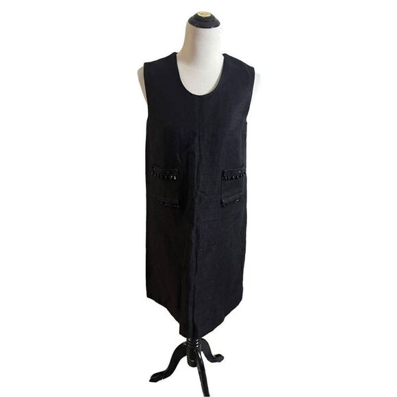 S Max Mara Black cotton Dress Midi Half Zip Back size 8 - Picture 1 of 10